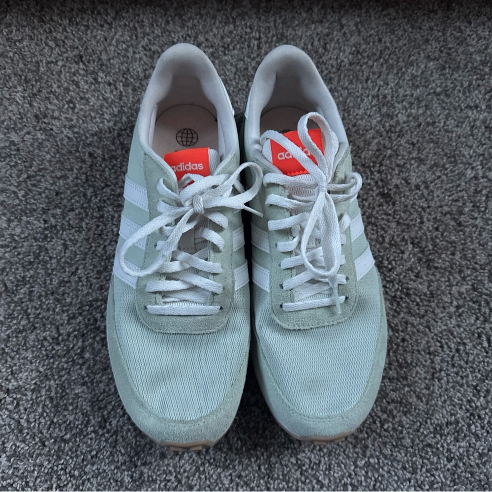 Adidas Women's 8.5 Sage Green White Gold Orange Sneakers EUC - Picture 2 of 7